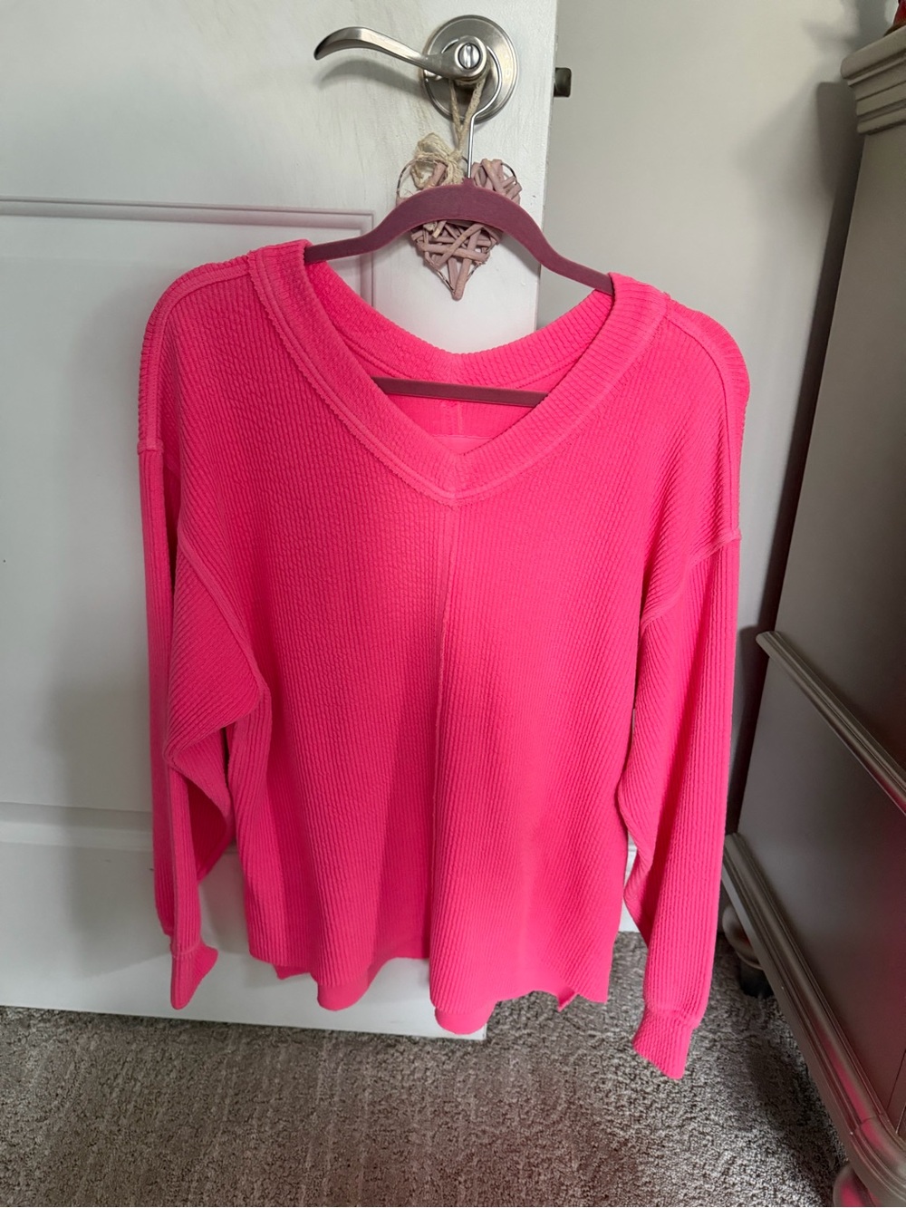 aerie Hot Pink Knit Top with V-Neck